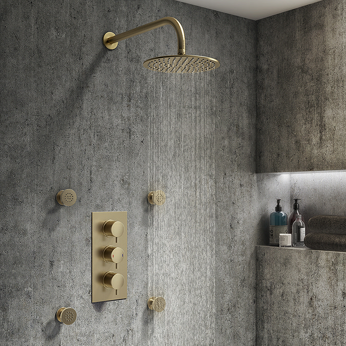 Arezzo Brushed Brass Round Modern Triple Concealed Shower Valve  Newest Large Image
