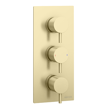 Arezzo Brushed Brass Round Modern Triple Concealed Shower Valve