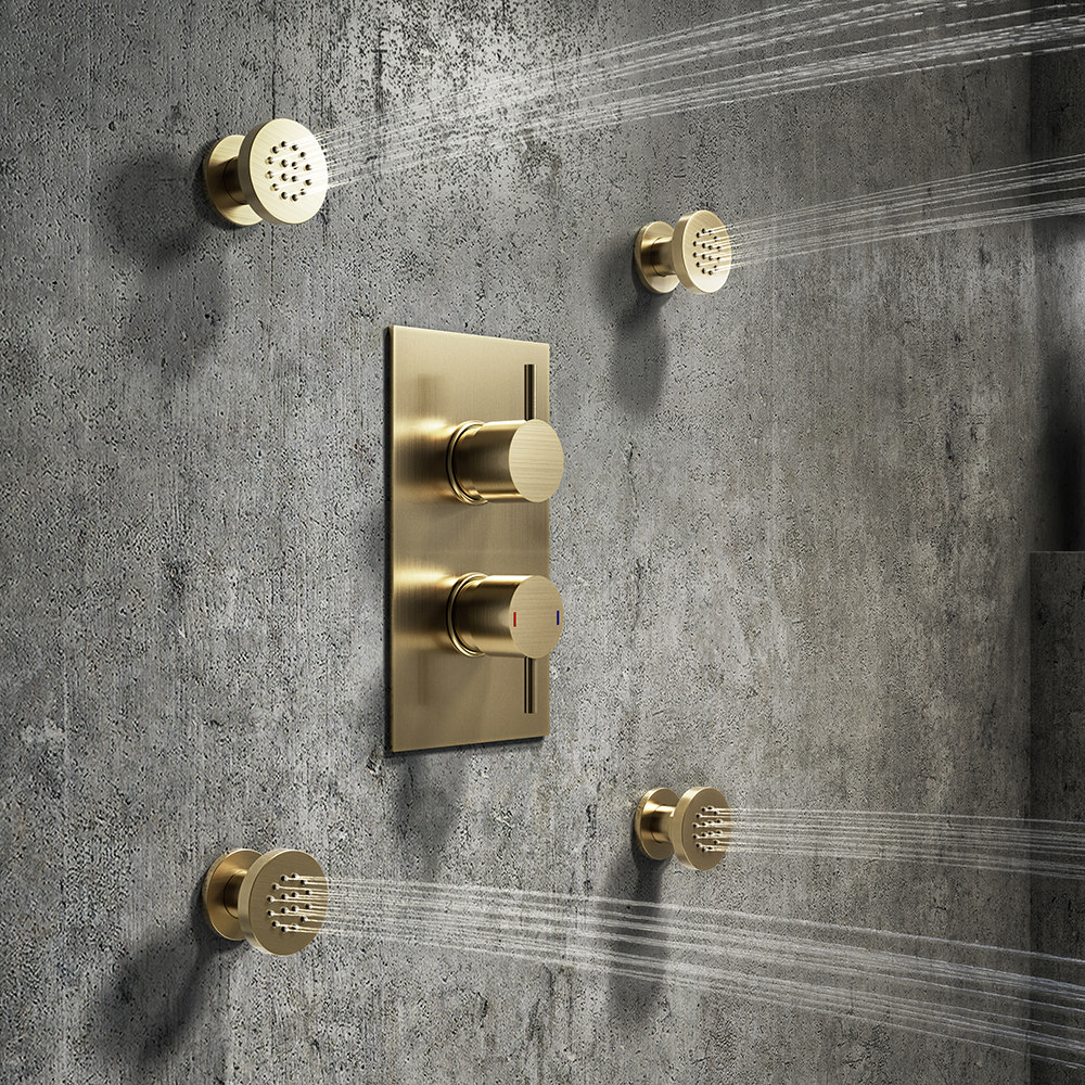 Arezzo Brushed Brass Round Modern Twin Concealed Shower Valve with