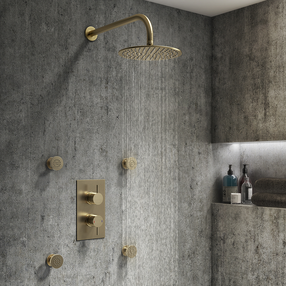 Arezzo Brushed Brass Round Modern Twin Concealed Shower Valve with