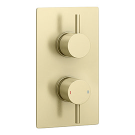Arezzo Brushed Brass Round Modern Twin Concealed Shower Valve with Diverter Medium Image
