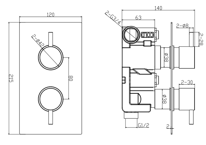 Arezzo Brushed Brass Round Modern Twin Concealed Shower Valve