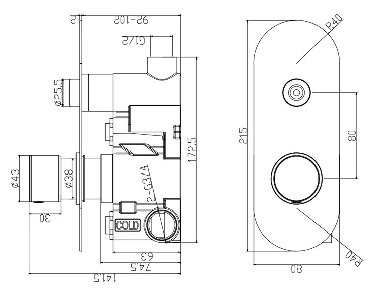Arezzo Brushed Brass Round Push-Button Shower with 300mm Rainfall Shower Head