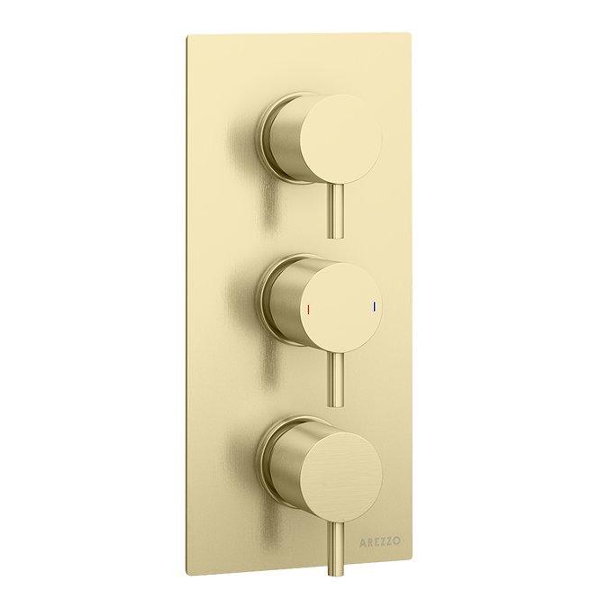 Arezzo Brushed Brass Round Shower System - 300mm Fixed Head with Slider Rail Kit