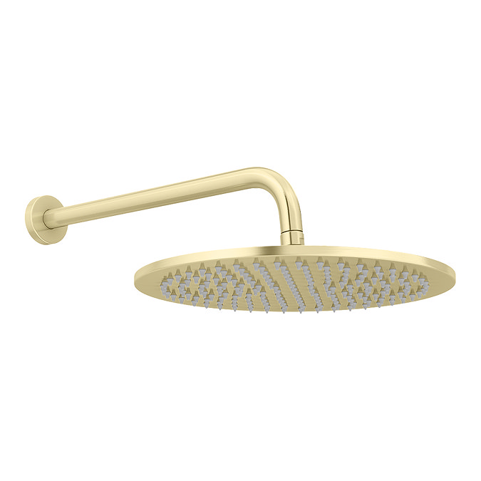 Arezzo Brushed Brass Round Shower System - 300mm Fixed Head with Slider Rail Kit