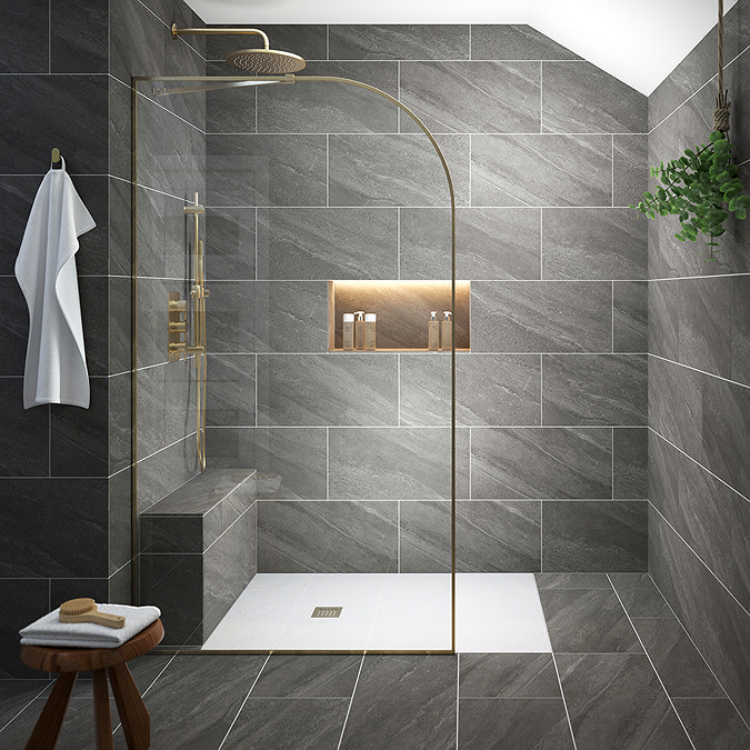 Arezzo Brushed Brass Round Shower System - 300mm Fixed Head with Slider Rail Kit