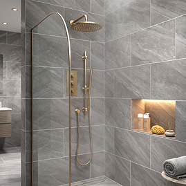 Arezzo Brushed Brass Round Shower System - 300mm Fixed Head with Slider Rail Kit