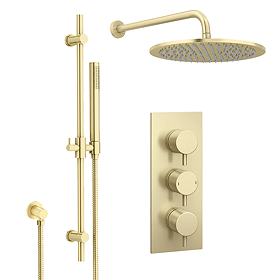 Arezzo Brushed Brass Round Shower System (300mm Fixed Head with Slider Rail Kit)