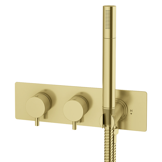 Arezzo Brushed Brass Round Shower System (Fixed Head, Handset + Integrated Parking Bracket)  Standard Large Image