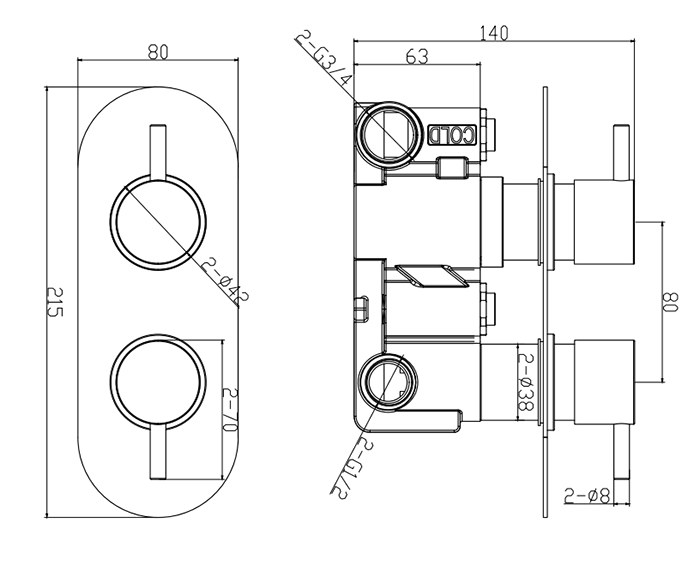 Arezzo Brushed Brass Round Shower System with Diverter, Fixed Head + 4 Body Jets (Oval Backplate)