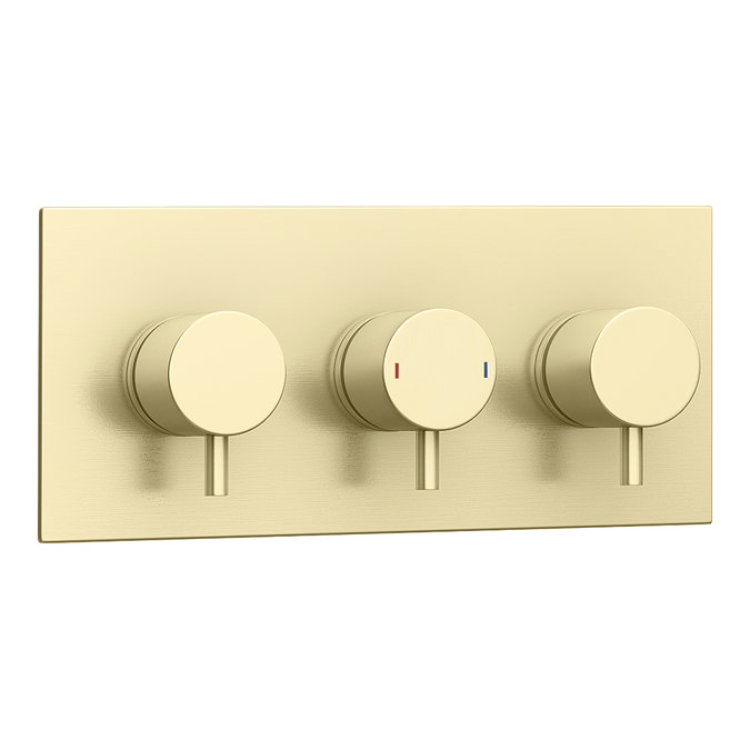 Arezzo Brushed Brass Round Thermostatic Shower Pack with 300mm Ceiling Mounted Head + Handset  additional Large Image