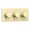 Arezzo Brushed Brass Round Thermostatic Shower Pack with Ceiling Mounted Head + Handset In Bathroom Large Image
