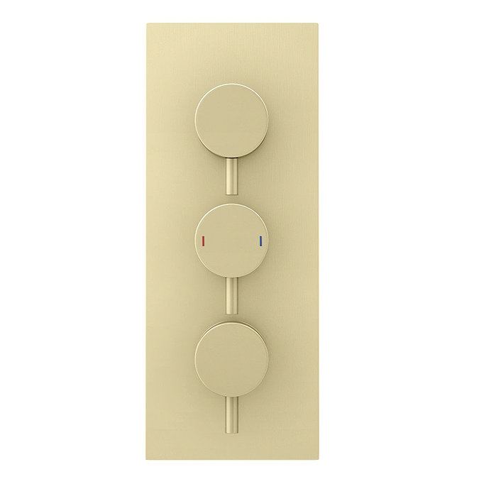 Arezzo Brushed Brass Round Thermostatic Shower Pack with Ceiling Mounted Head + Handset Newest Large Image