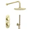Arezzo Brushed Brass Round Thermostatic Shower Pack with Head + Handset (Oval Faceplate)  In Bathroo