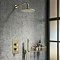 Arezzo Brushed Brass Round Thermostatic Shower Pack with Head + Handset Large Image