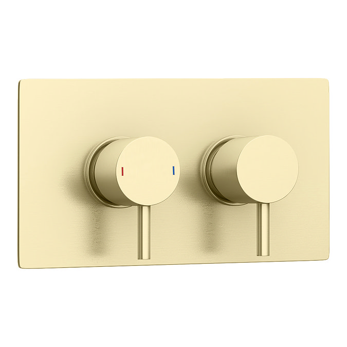 Arezzo Brushed Brass Round Thermostatic Shower Pack with Inline Head + Handset