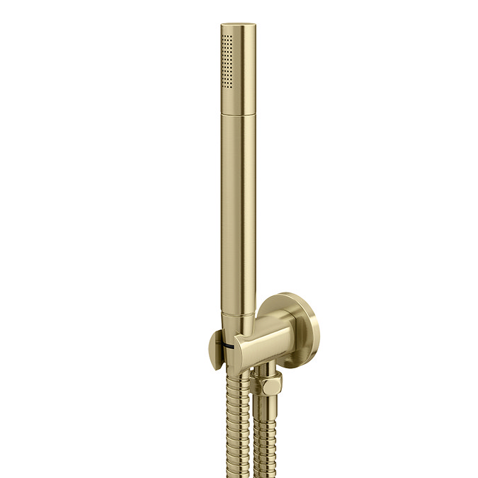 Arezzo Brushed Brass Round Thermostatic Shower Pack with Inline Head + Handset