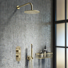 Arezzo Brushed Brass Round Twin Concealed Shower Valve w. Diverter + Oval Faceplate  Standard Large 