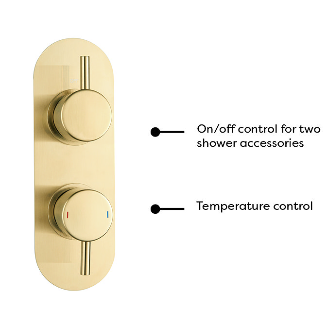 Arezzo Brushed Brass Round Twin Concealed Shower Valve w. Diverter + Oval Faceplate  Feature Large I