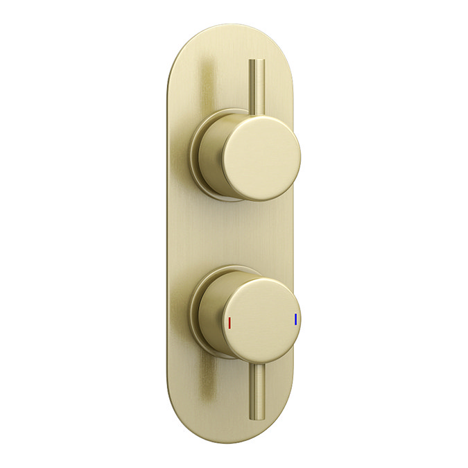 Arezzo Brushed Brass Round Twin Concealed Shower Valve w. Diverter + Oval Faceplate Large Image