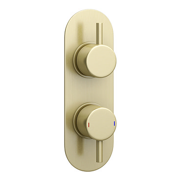 Arezzo Brushed Brass Round Twin Concealed Shower Valve w. Diverter + Oval Faceplate  Standard Large 