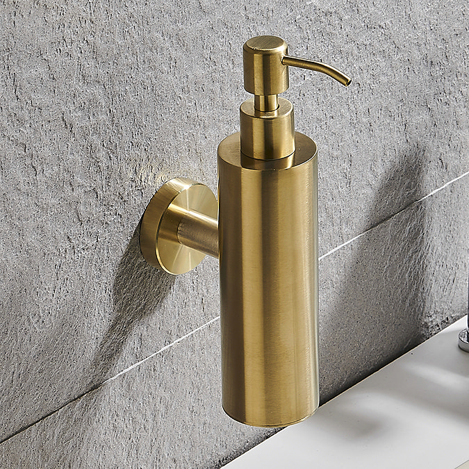 Arezzo Brushed Brass Round Wall Mounted Soap Dispenser  Feature Large Image