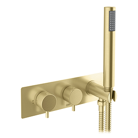 Arezzo Brushed Brass Round Wall Mounted Thermostatic Shower Valve with Handset