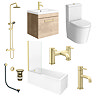 Arezzo Brushed Brass & Rustic Oak Complete Bathroom Suite - Wall Hung Vanity