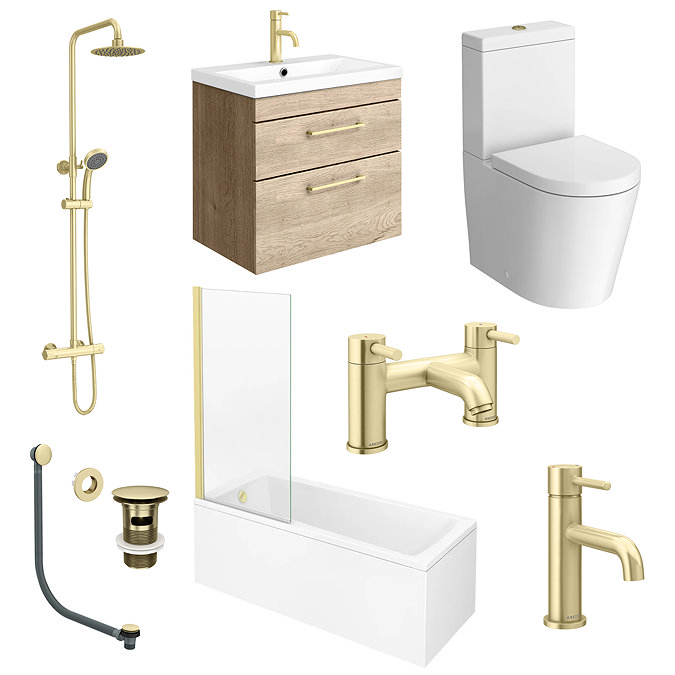 Arezzo Brushed Brass & Rustic Oak Complete Bathroom Suite