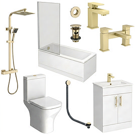 Arezzo Brushed Brass Square Complete Modern Bathroom Package