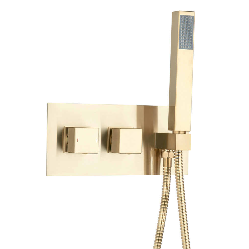 Arezzo Brushed Brass Square Concealed Thermostatic 2 Way Shower