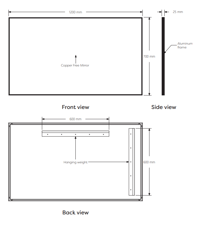 Arezzo Brushed Brass Square Edge 1200 x 700 Mirror