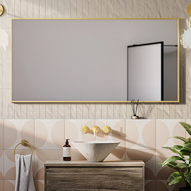 Arezzo Brushed Brass Square Edge Framed Bathroom Mirror - 1400 x 700mm