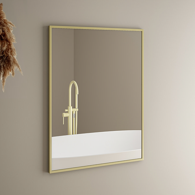 Arezzo Brushed Brass Square Edge Framed Bathroom Mirror - 800 x 600mm