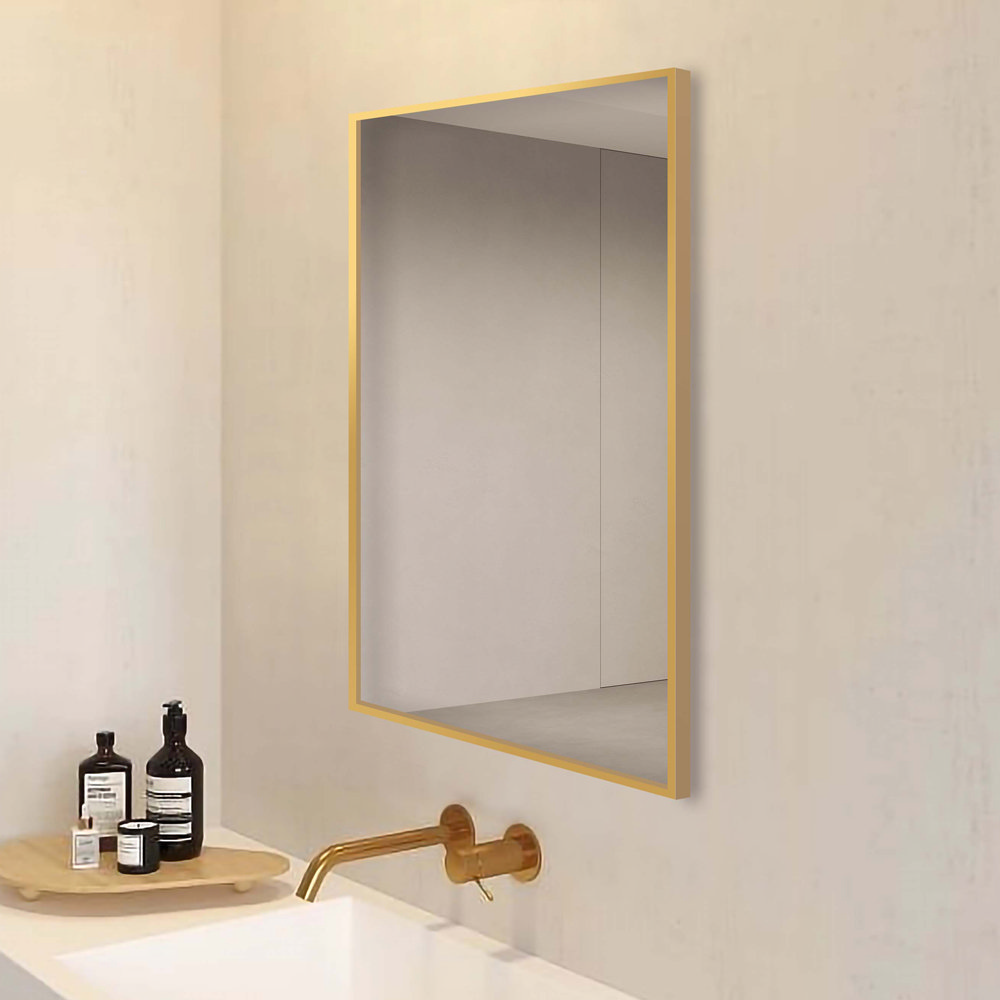 Arezzo Brushed Brass Square Edge Framed Bathroom Mirror 800 X 600mm   Azs68bb L 