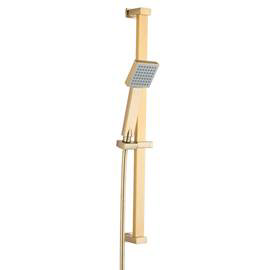 Arezzo Brushed Brass Square Modern Slide Rail Kit with Shower Handset Medium Image