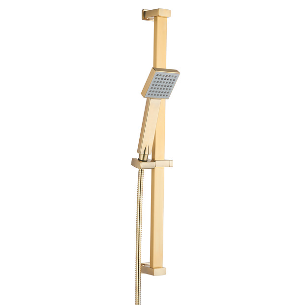 Arezzo Brushed Brass Square Modern Slide Rail Kit with Shower Handset Large Image