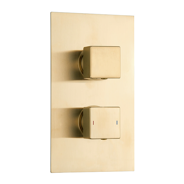 Arezzo Brushed Brass Square Modern Twin Concealed Shower Valve Large Image