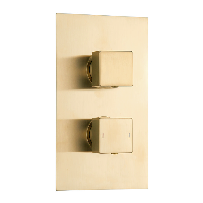 Arezzo Brushed Brass Square Modern Twin Concealed Shower Valve Large Image