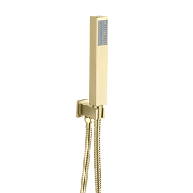 Arezzo Brushed Brass Square Outlet Elbow with Parking Bracket, Flex + Handset