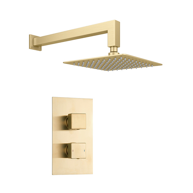 Arezzo Brushed Brass Square Shower Package with Concealed Valve + 200mm Head Large Image