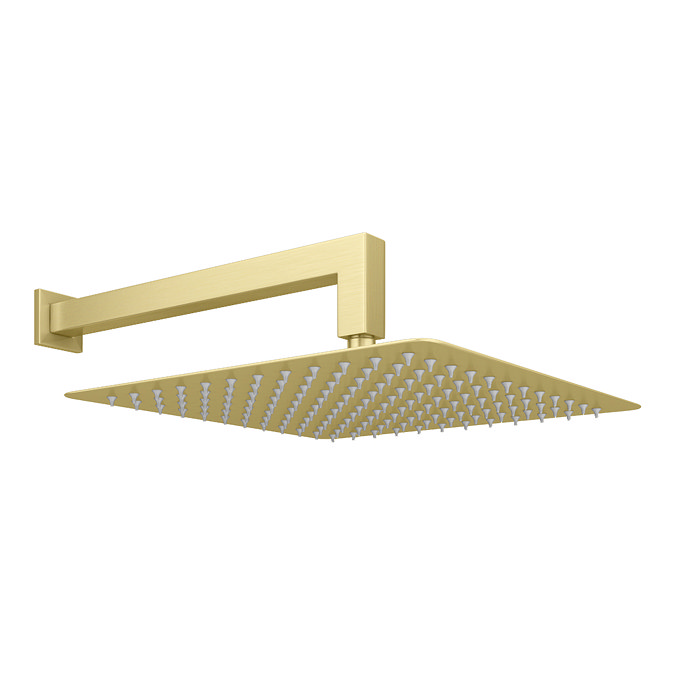 Arezzo Brushed Brass Square Shower System (300mm Fixed Head, Handset + Integrated Parking Bracket)  