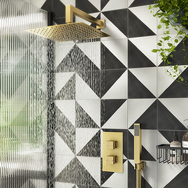 Arezzo Brushed Brass Square Shower System with Twin Valve with Diverter, Wall Mounted Head + Handset