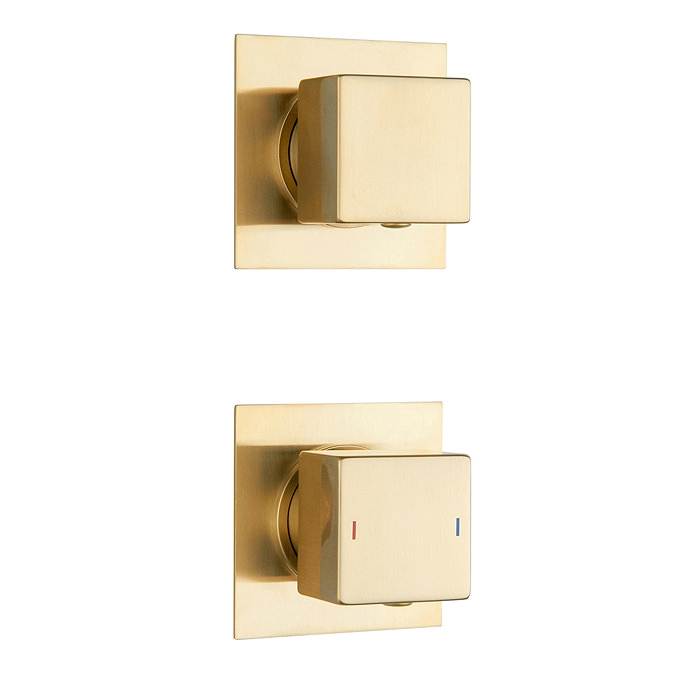 Arezzo Brushed Brass Square Thermostatic Shower Pack with Head + Handset  Standard Large Image