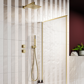 Arezzo Brushed Brass Square Thermostatic Shower Pack with 200mm Head + Handset