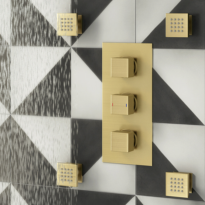 Arezzo Square Triple Concealed Thermostatic Shower Valve with Diverter - Brushed Brass