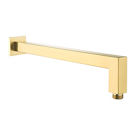 Arezzo Brushed Brass Square Wall Mounted 90 Degree Bend Shower Arm - 388mm Large Image