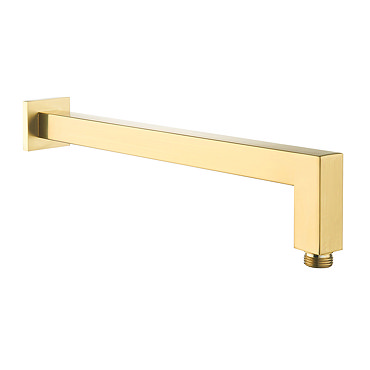 Arezzo Brushed Brass Square Wall Mounted 90 Degree Bend Shower Arm - 388mm  Profile Large Image