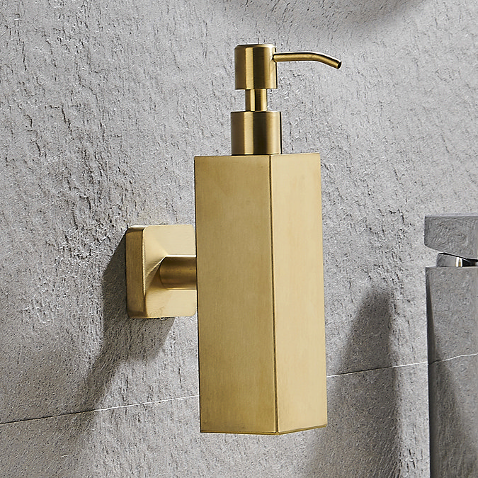 Arezzo Brushed Brass Square Wall Mounted Soap Dispenser  Standard Large Image