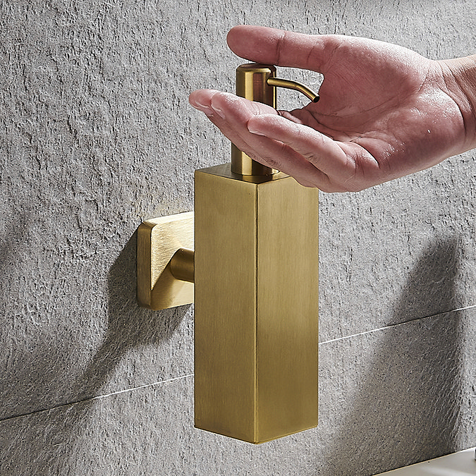 Arezzo Brushed Brass Square Wall Mounted Soap Dispenser  additional Large Image